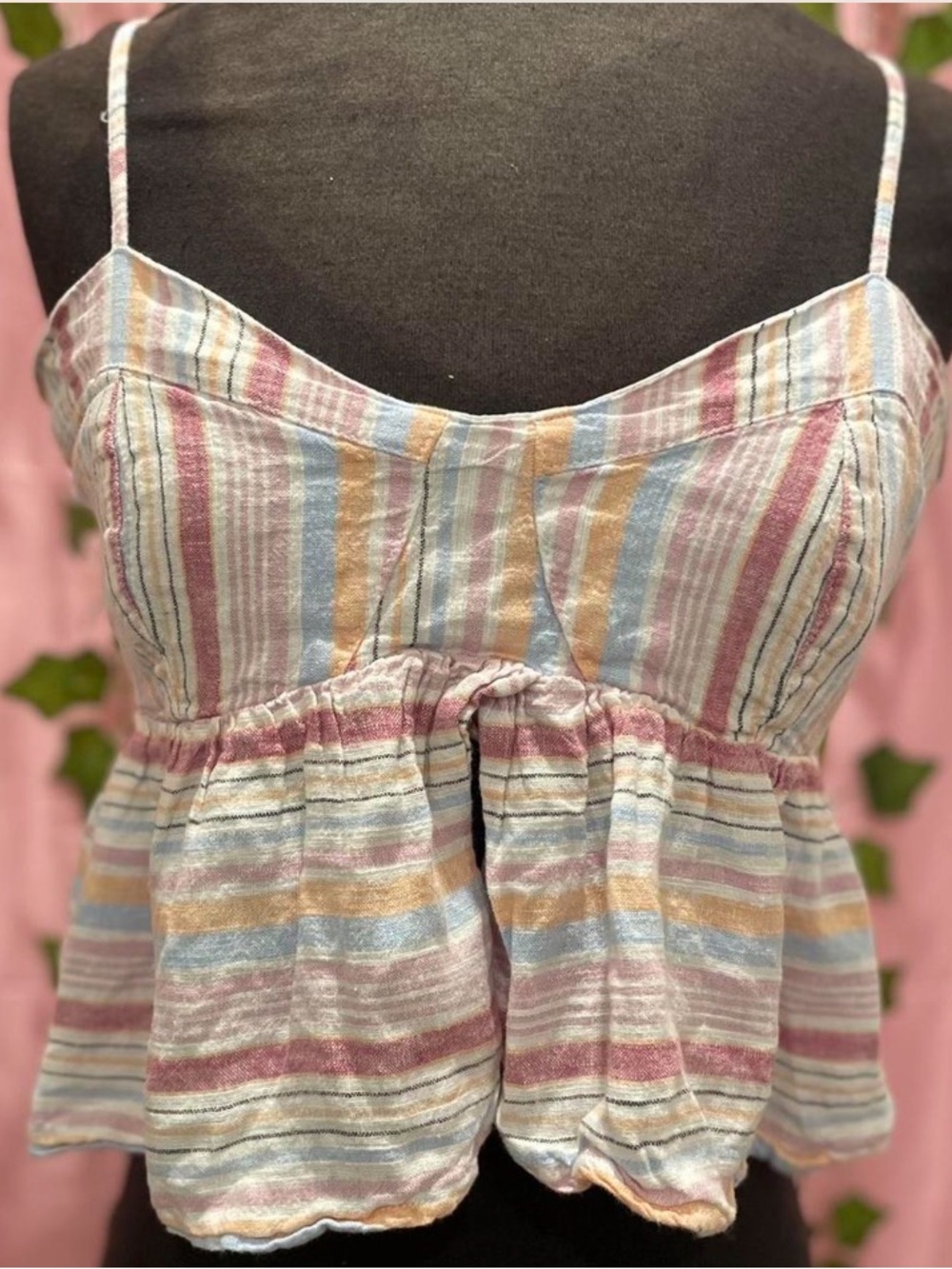 American Eagle Outfitters Pastel Striped Peplum Tank Top